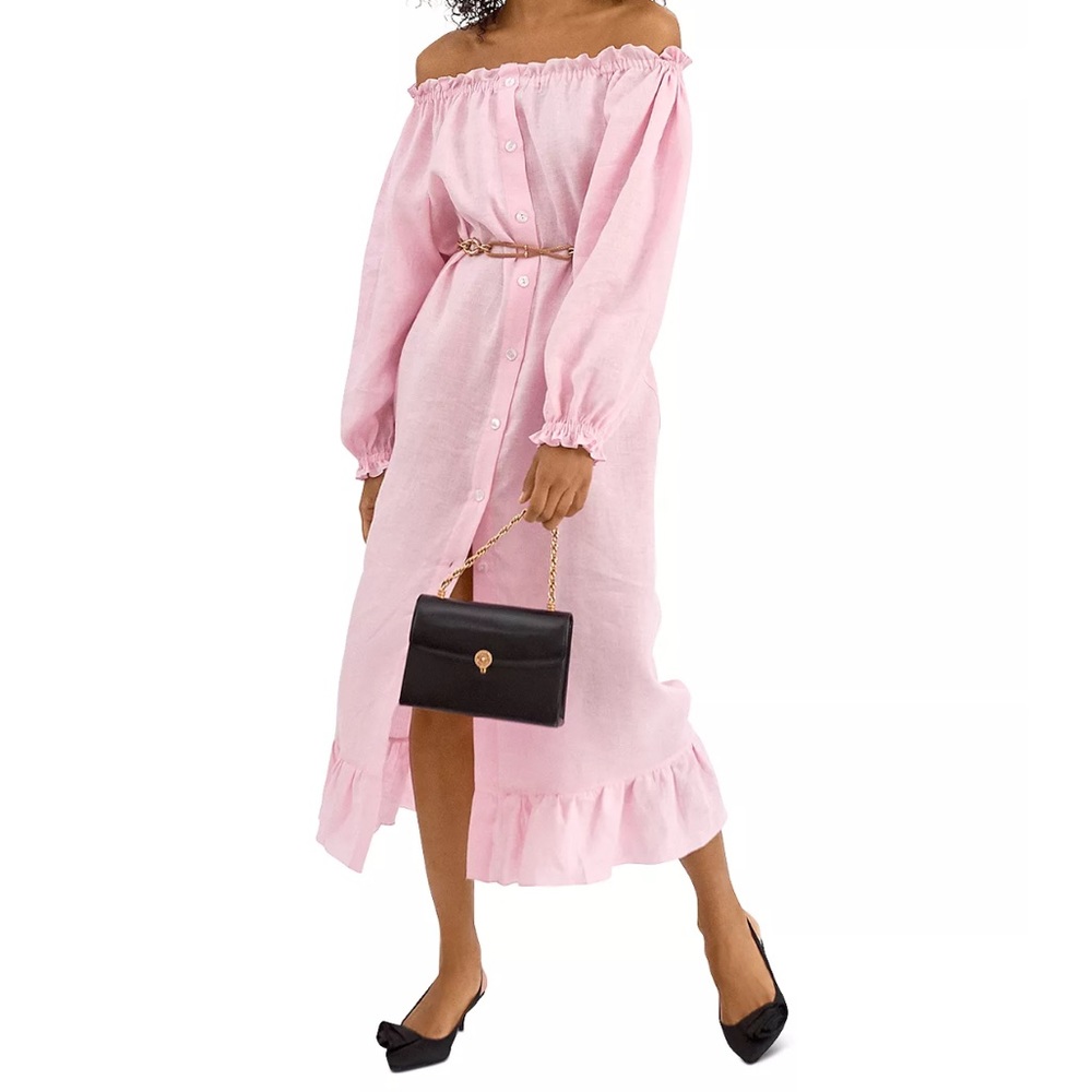Sleeper pink linen midi dress